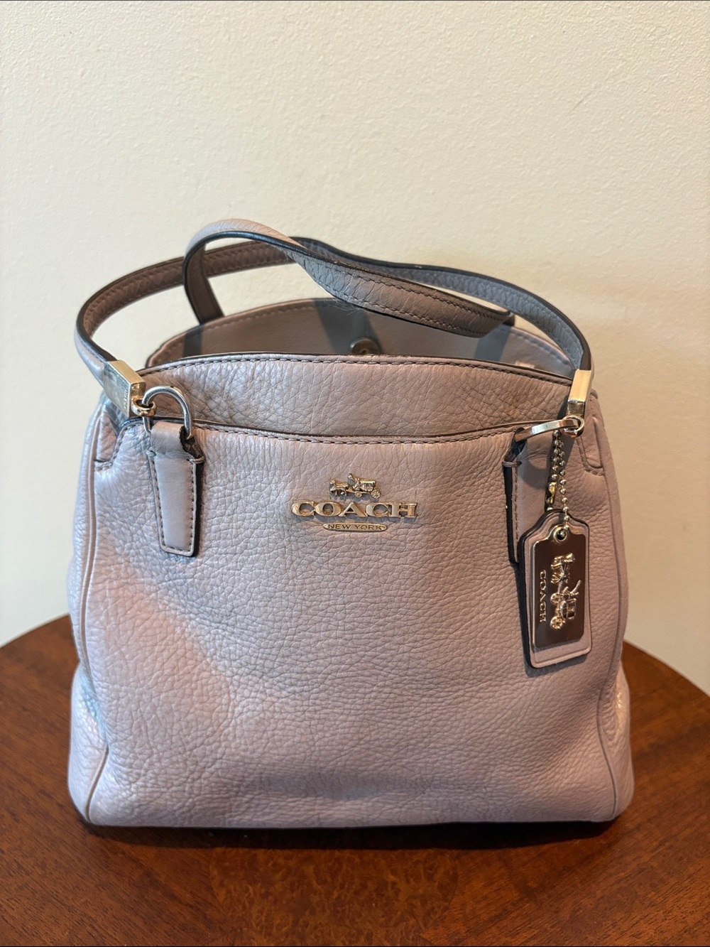 Coach  Minetta Satchel  Pebbled Leather Taupe Gray  Shoulder Bag  gold tone hw